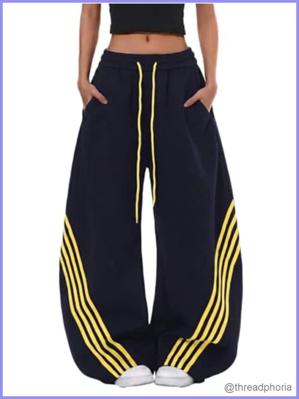 BAGGY HIGH WAIST WIDE LEG SWEATPANTS Y2K STRIPED BARREL JOGGERS DRAWSTRING